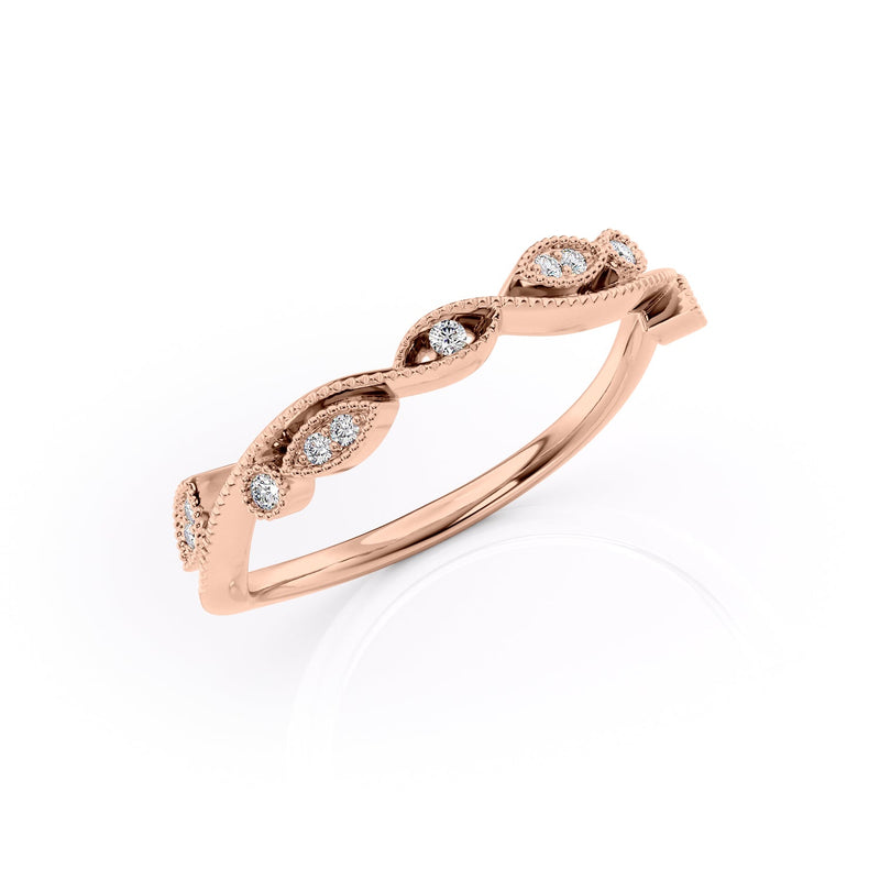 Elegant Swirl VVS1 Lab-Grown Half Eternity Wedding Ring in 18K Rose Gold Standing View