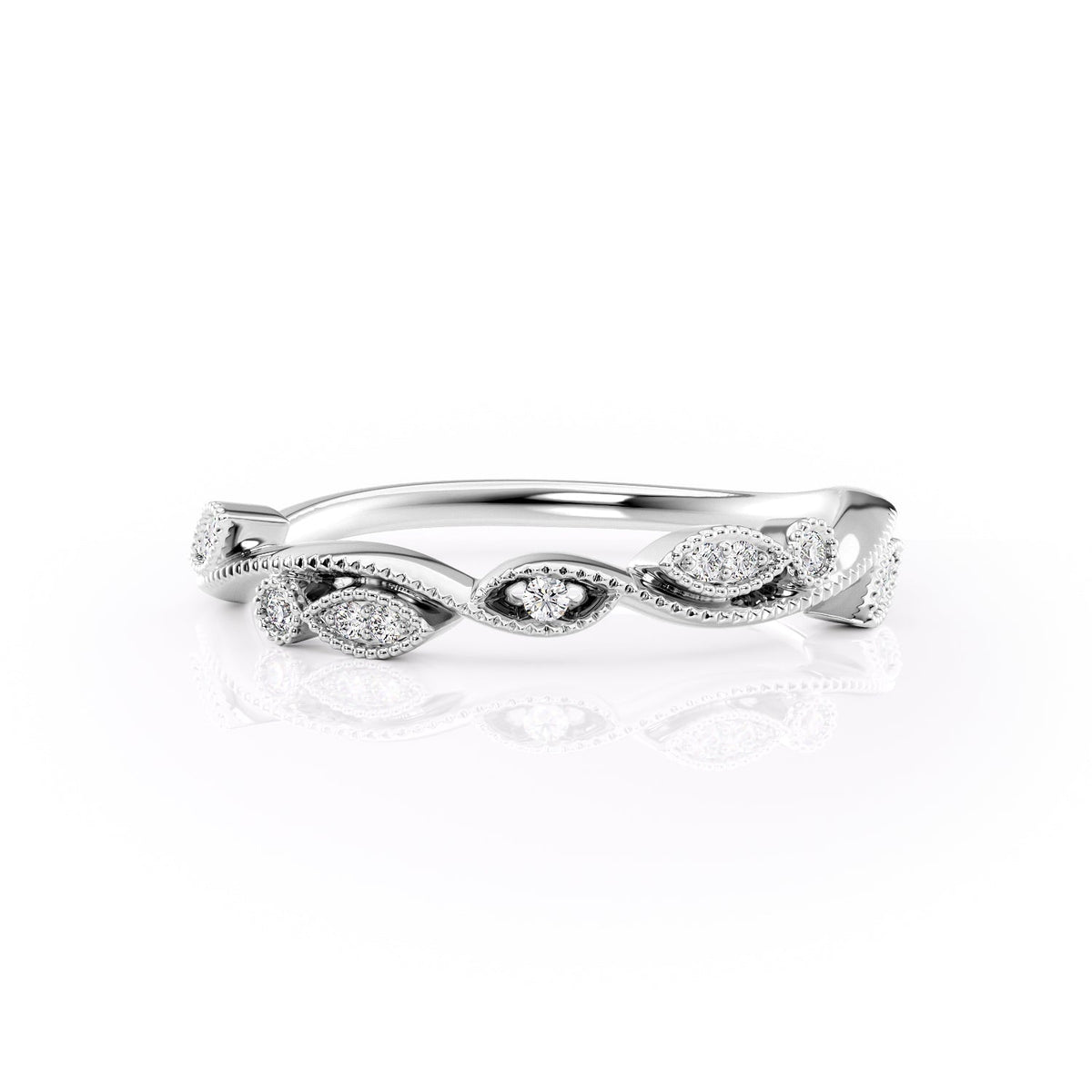 Elegant Swirl VVS1 Lab-Grown Half Eternity Wedding Ring in 18K White Gold Front