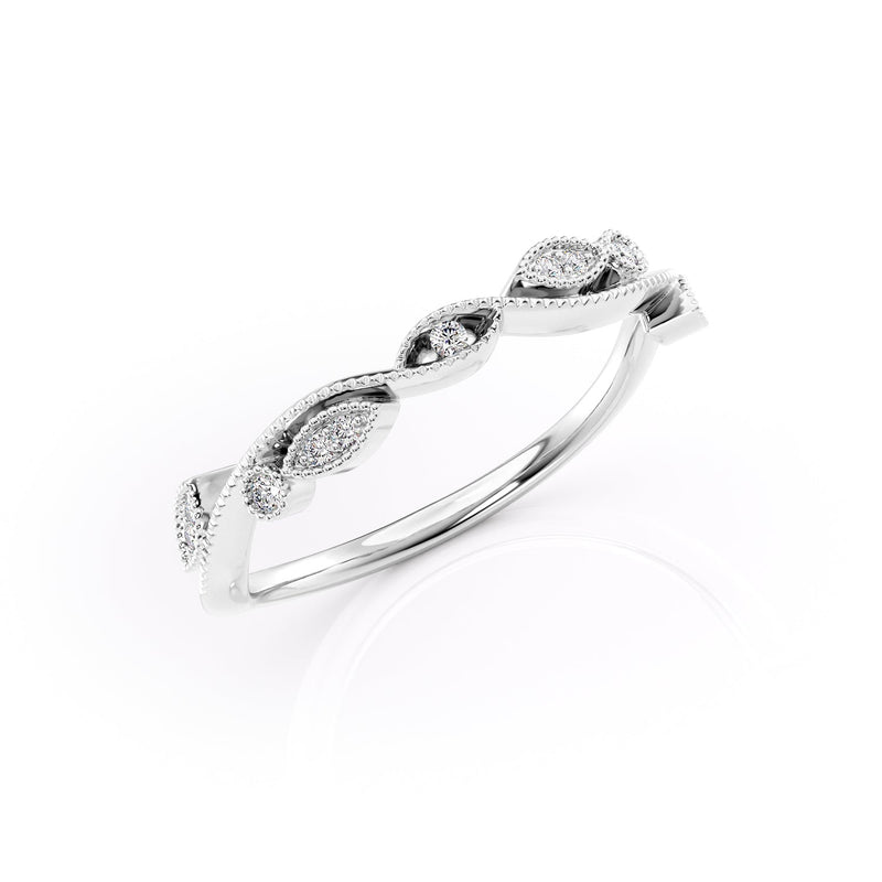 Elegant Swirl VVS1 Lab-Grown Half Eternity Wedding Ring in 18K White Gold Standing View
