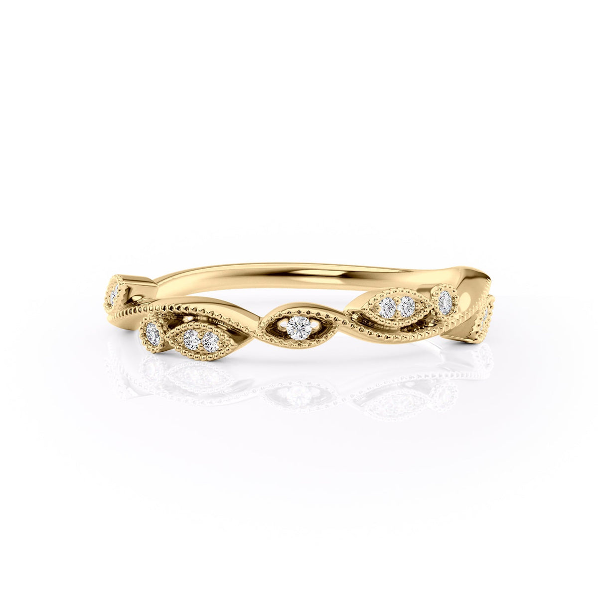 Elegant Swirl VVS1 Lab-Grown Half Eternity Wedding Ring in 18K Yellow Gold Front View