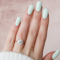 Elysian Glow 1.50 Carat VVS1 Lab-Grown Textured Three Stone Ring in 18K Rose Gold Finger Closeup View