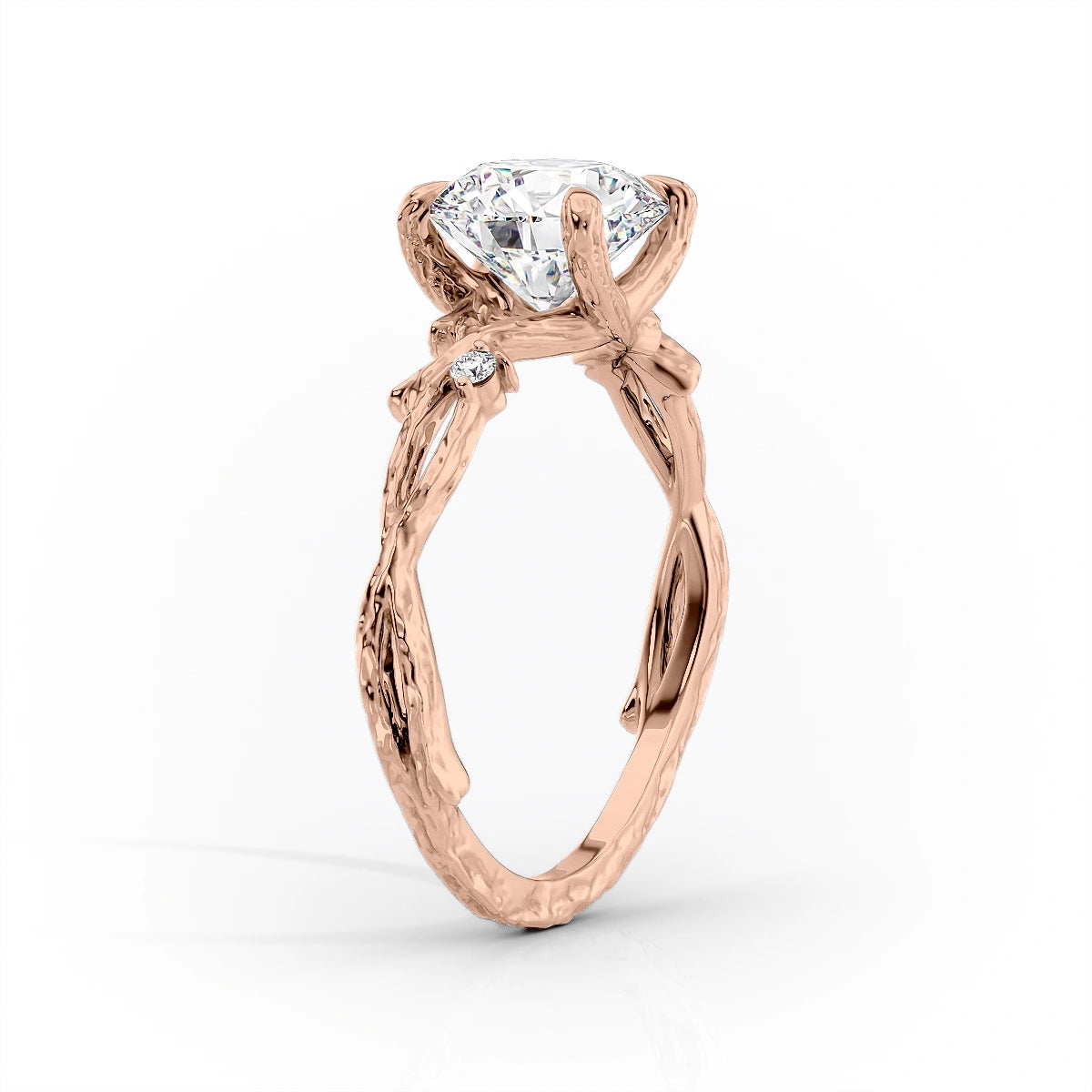 Elysian Glow 1.50 Carat VVS1 Lab-Grown Textured Three Stone Ring in 18K Rose Gold Standing View