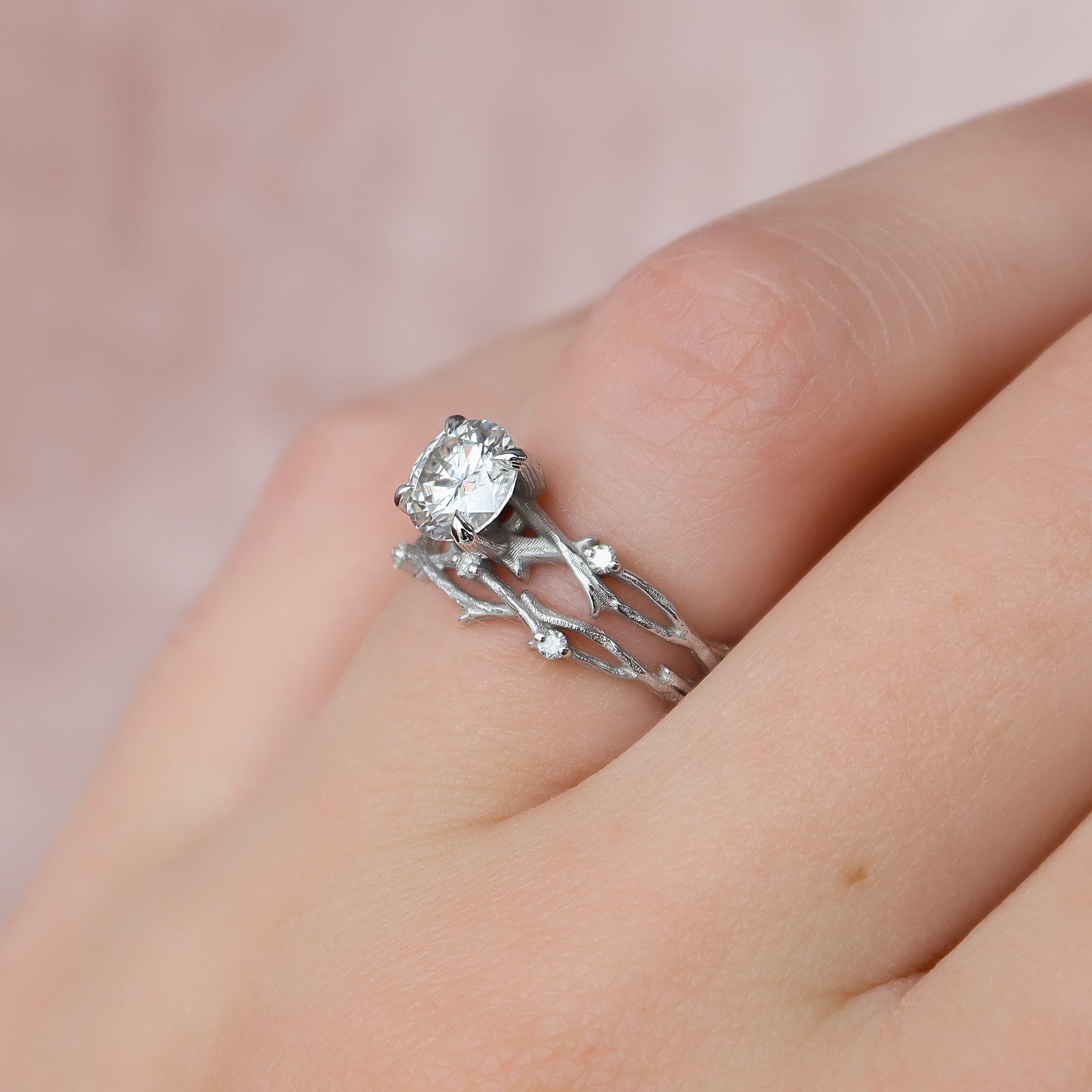 Elysian Glow 1.50 Carat VVS1 Lab-Grown Textured Three Stone Ring in 18K White Gold Closeup View