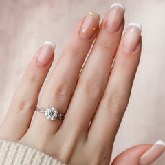 Elysian Glow 1.50 Carat VVS1 Lab-Grown Textured Three Stone Ring in 18K White Gold Finger Closeup View