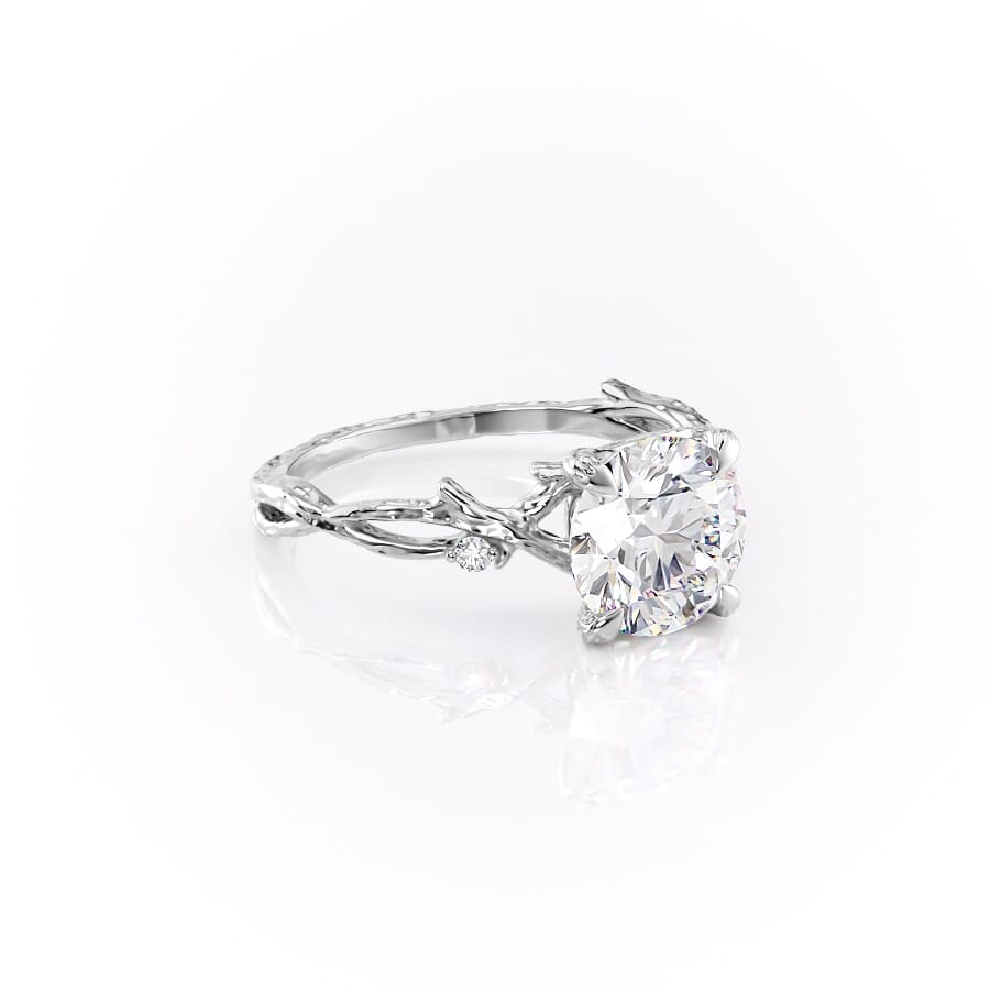 Elysian Glow 1.50 Carat VVS1 Lab-Grown Textured Three Stone Ring in 18K White Gold Front Right Cross View