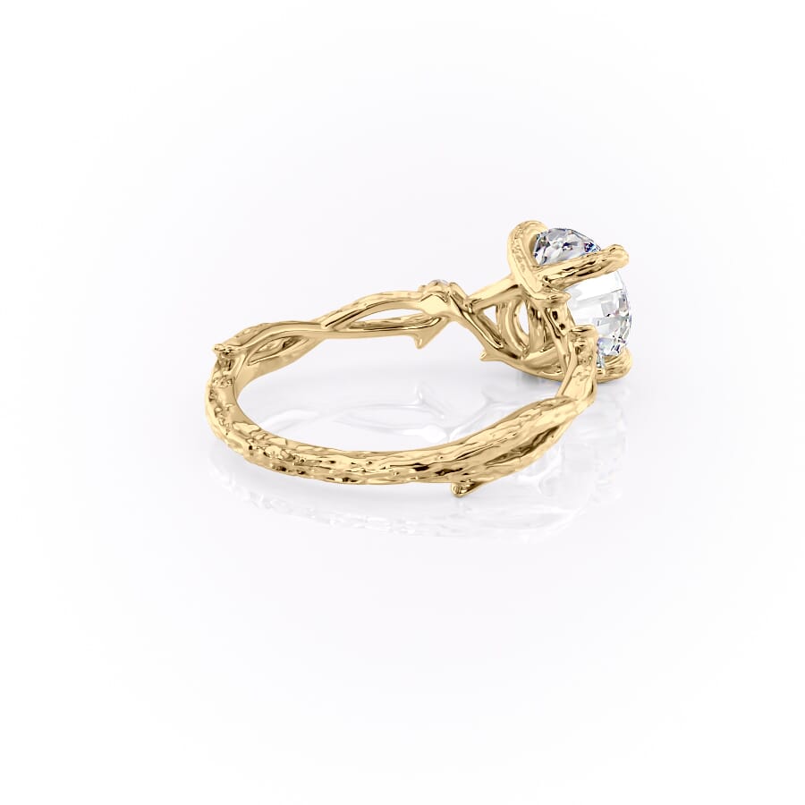 Elysian Glow 1.50 Carat VVS1 Lab-Grown Textured Three Stone Ring in 18K Yellow Gold Back Cross View