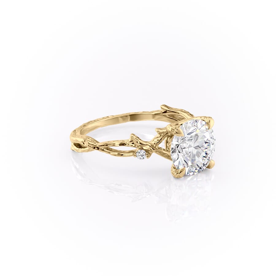 Elysian Glow 1.50 Carat VVS1 Lab-Grown Textured Three Stone Ring in 18K Yellow Gold Front Cross View