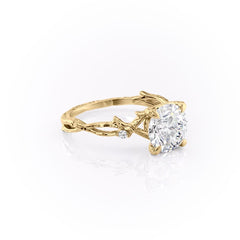 Elysian Glow 1.50 Carat VVS1 Lab-Grown Textured Three Stone Ring in 18K Yellow Gold Front Cross View