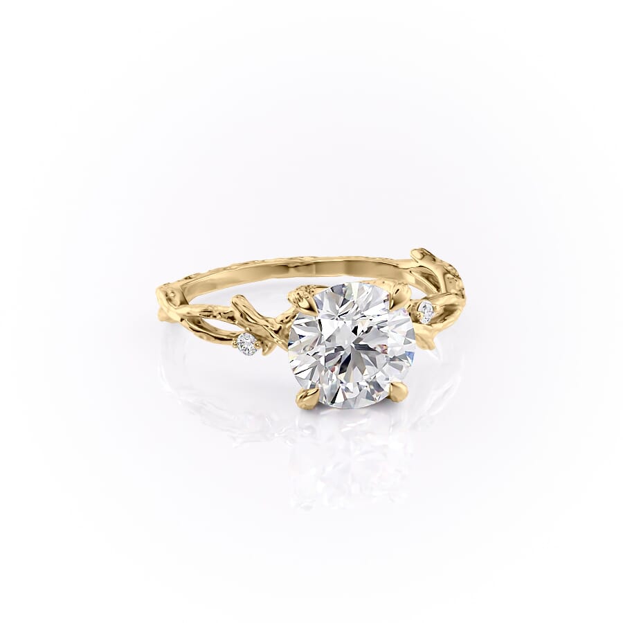 Elysian Glow 1.50 Carat VVS1 Lab-Grown Textured Three Stone Ring in 18K Yellow Gold Front Right Cross View