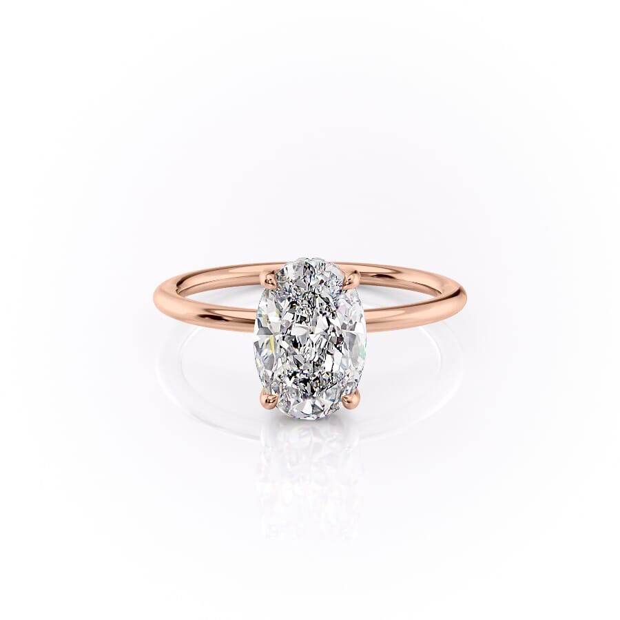 Elysian Oval 1.58 Carat VVS1 Lab-Grown Hidden Halo Engagement Ring in 18K Rose Gold Front View