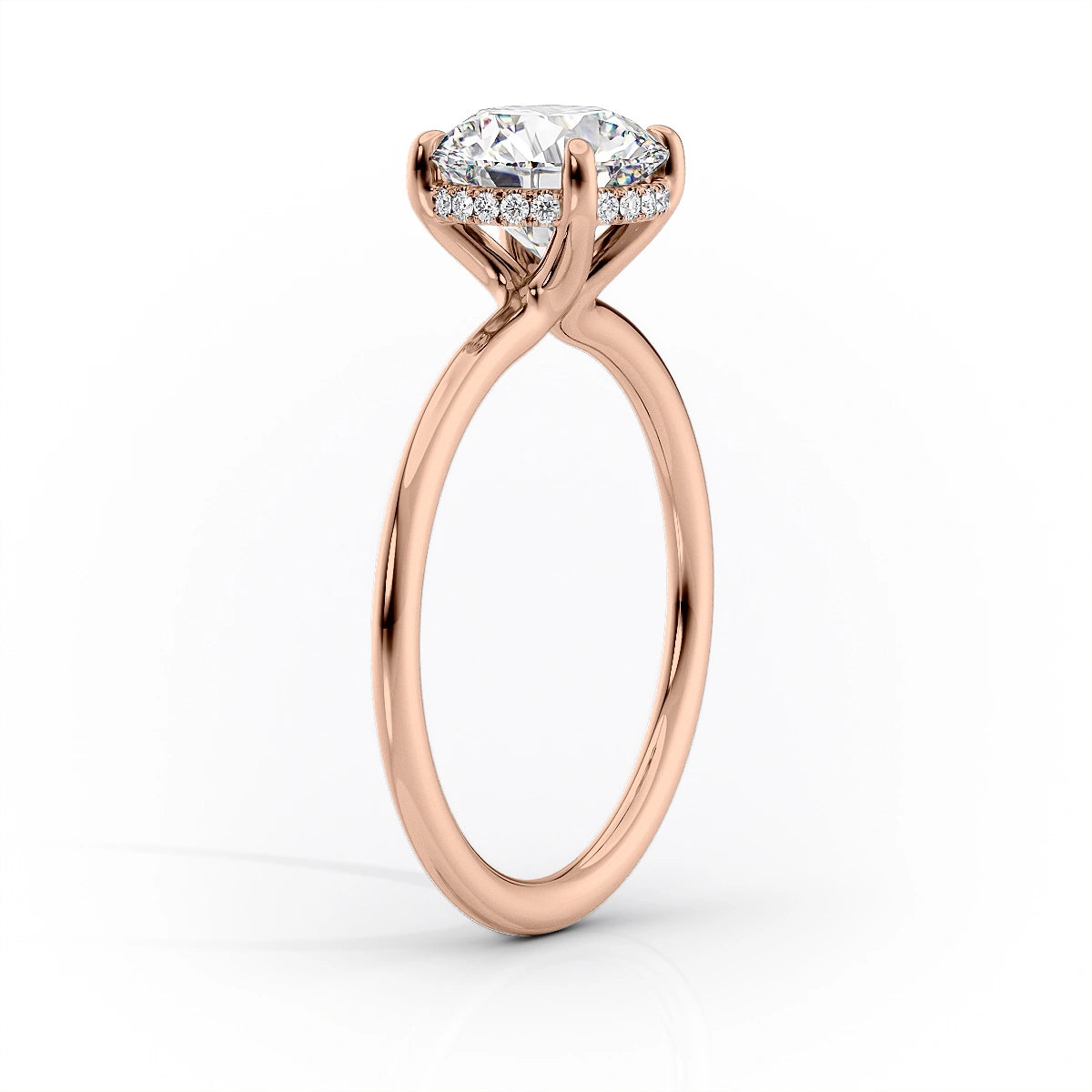 Elysian Oval 1.58 Carat VVS1 Lab-Grown Hidden Halo Engagement Ring in 18K Rose Gold Standing View