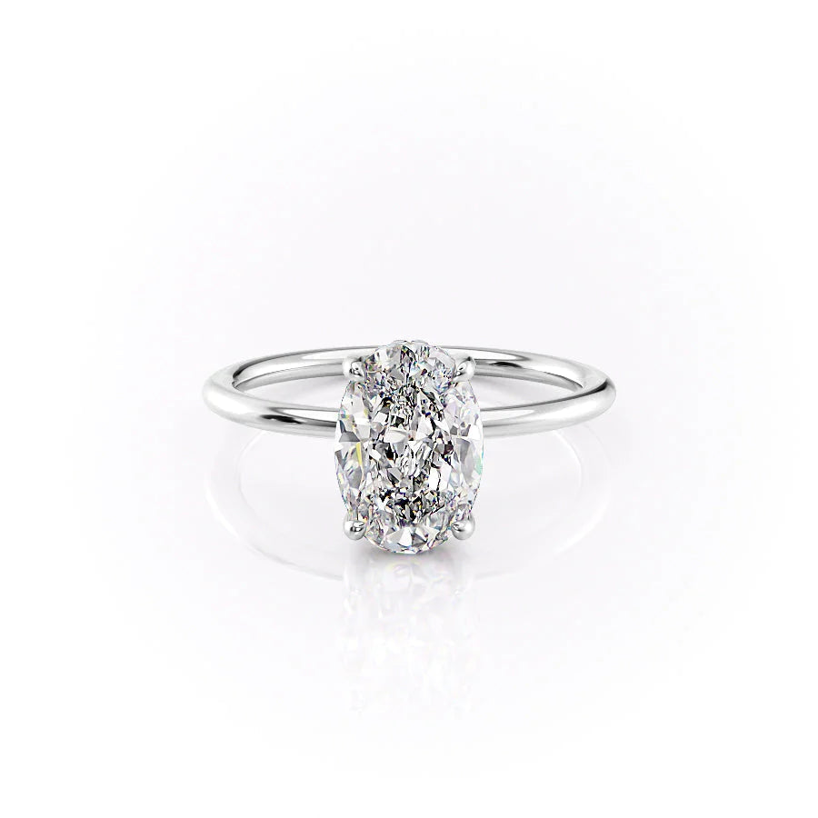 Elysian Oval 1.58 Carat VVS1 Lab-Grown Hidden Halo Engagement Ring in 18K White Gold Front View