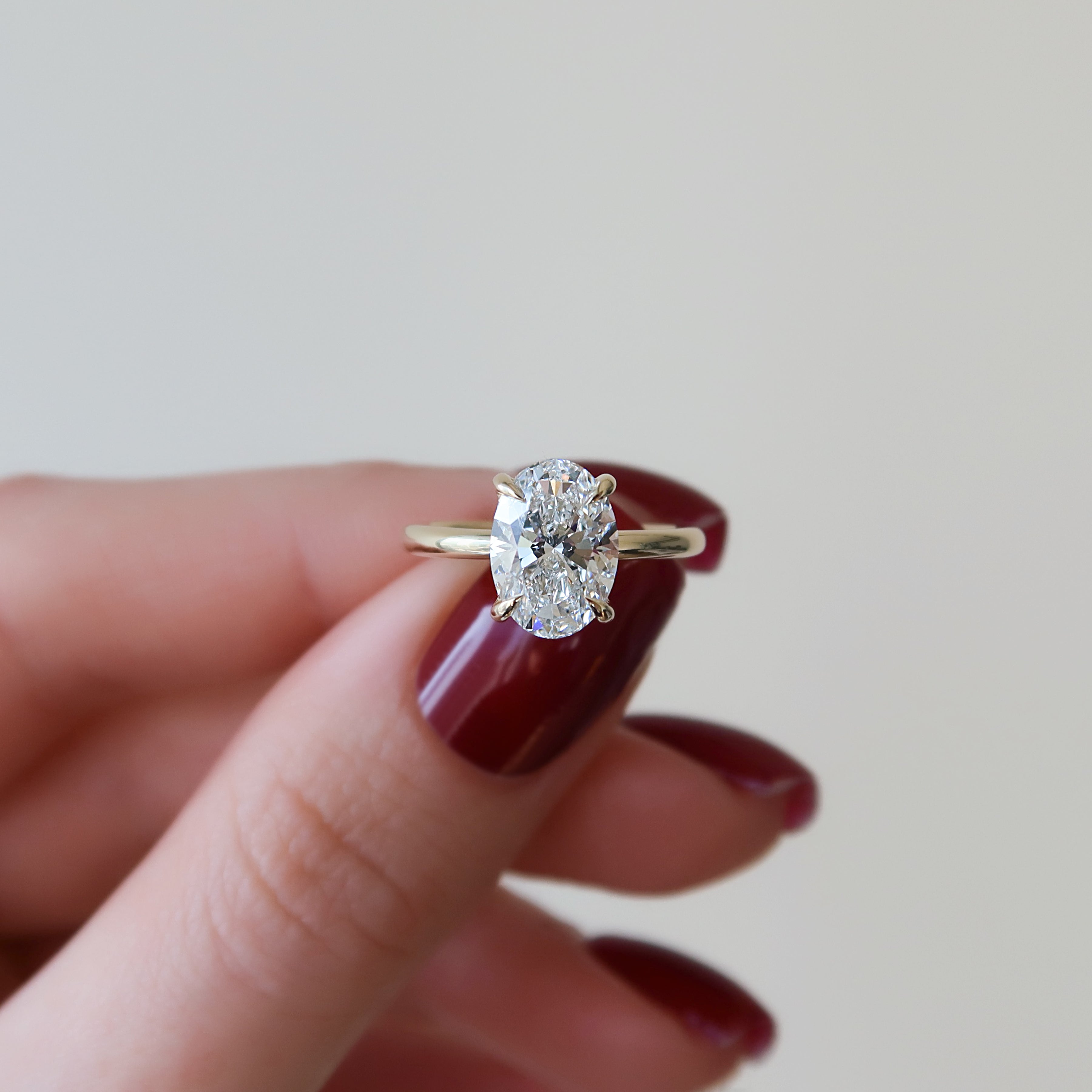Elysian Oval 1.58 Carat VVS1 Lab-Grown Hidden Halo Engagement Ring in 18K Yellow Gold Closeup View