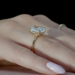 Elysian Oval 1.58 Carat VVS1 Lab-Grown Hidden Halo Engagement Ring in 18K Yellow Gold Finger Closeup View