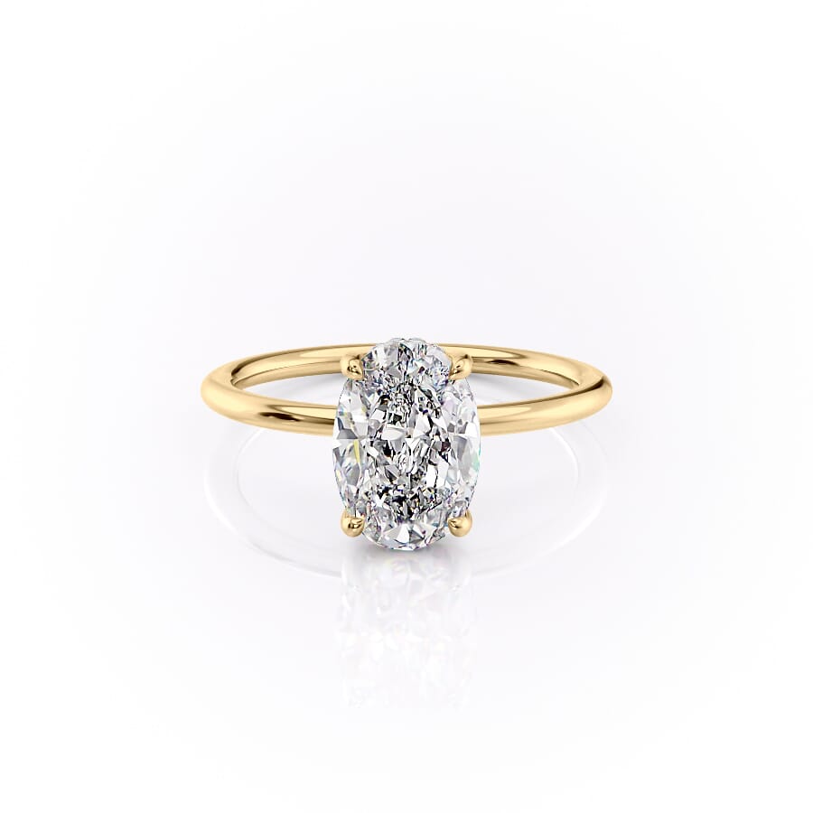 Elysian Oval 1.58 Carat VVS1 Lab-Grown Hidden Halo Engagement Ring in 18K Yellow Gold Front View