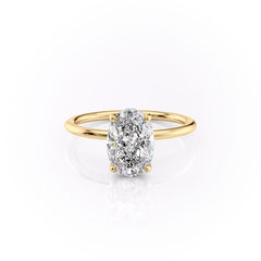 Elysian Oval 1.58 Carat VVS1 Lab-Grown Hidden Halo Engagement Ring in 18K Yellow Gold Front View