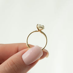 Elysian Oval 1.58 Carat VVS1 Lab-Grown Hidden Halo Engagement Ring in 18K Yellow Gold Hand View