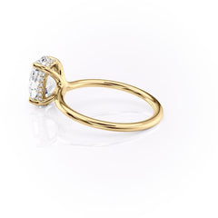 Elysian Oval 1.58 Carat VVS1 Lab-Grown Hidden Halo Engagement Ring in 18K Yellow Gold Left Side Cross View