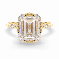 Embrace 7.74 Carat Emerald VS1 Lab-Grown Solitaire Engagement Ring in 18K Yellow Gold