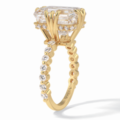 Embrace 7.74 Carat Emerald VS1 Lab-Grown Solitaire Engagement Ring in 18K Yellow Gold