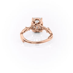 Emera Halo Trine 1.90 Carat VVS Lab-Grown Emerald Three-Stone Engagement Ring in 18K Rose Gold Back view