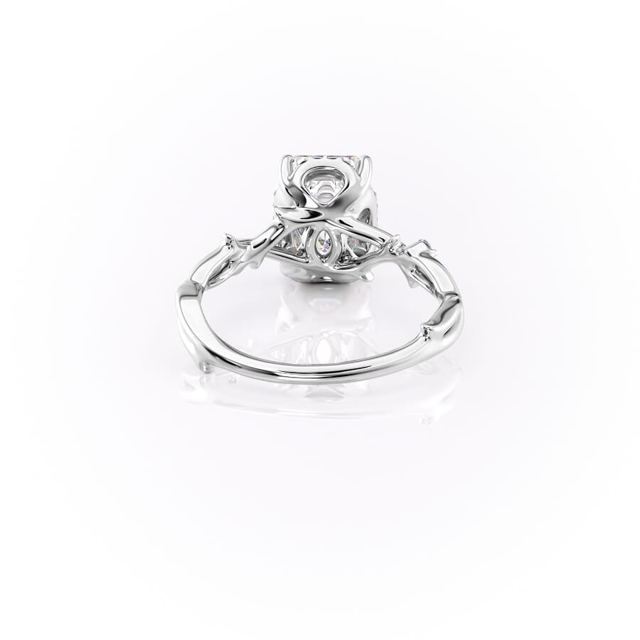 Emera Halo Trine 1.90 Carat VVS Lab-Grown Emerald Three-Stone Engagement Ring in 18K White Gold Back view