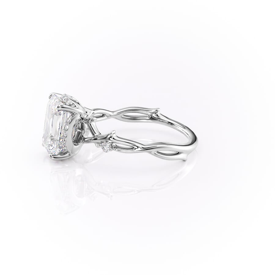 Emera Halo Trine 1.90 Carat VVS Lab-Grown Emerald Three-Stone Engagement Ring in 18K White Gold Left view