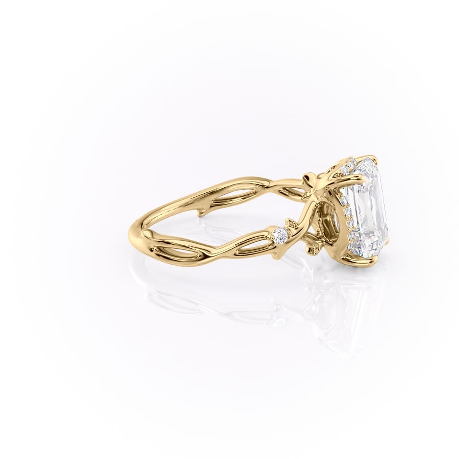 Emera Halo Trine 1.90 Carat VVS Lab-Grown Emerald Three-Stone Engagement Ring in 18K Yellow Gold Right view