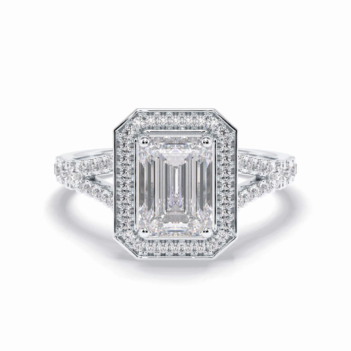 Empire 1.41 Carat Emerald VS1 Lab-Grown Halo Engagement Ring in 18K White Gold