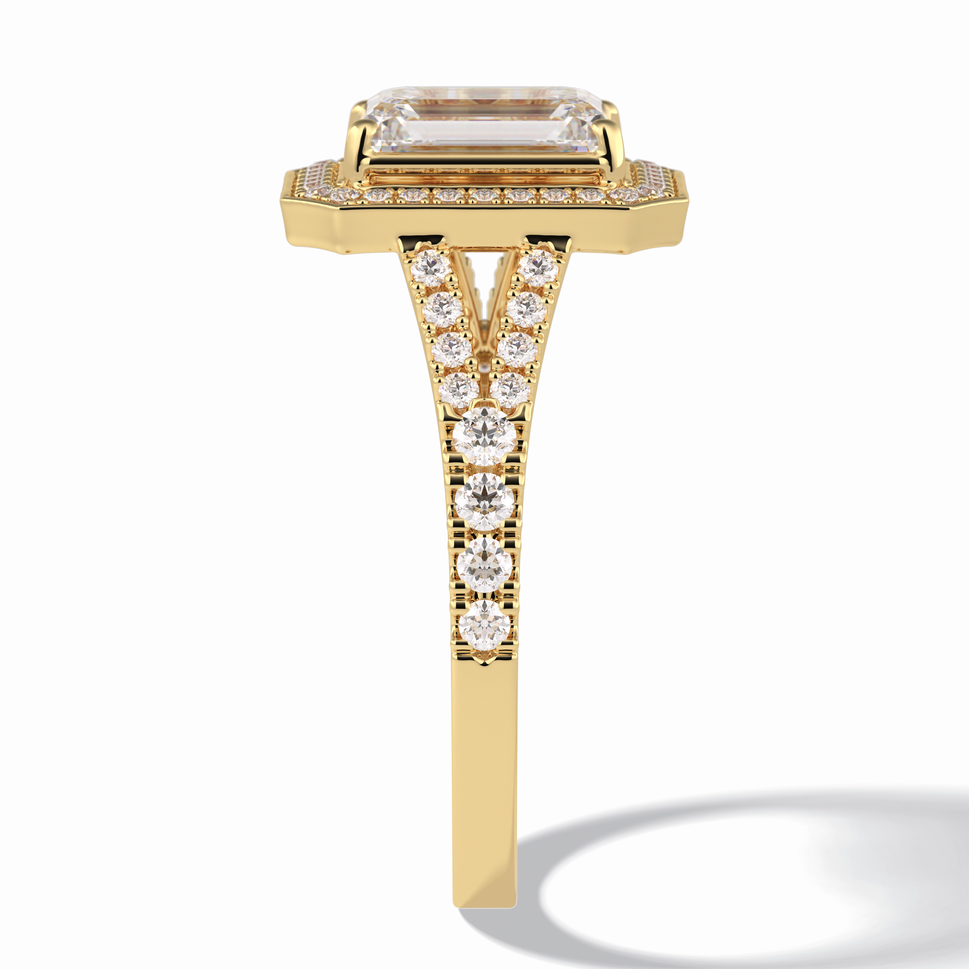 Empire 1.41 Carat Emerald VS1 Lab-Grown Halo Engagement Ring in 18K Yellow Gold