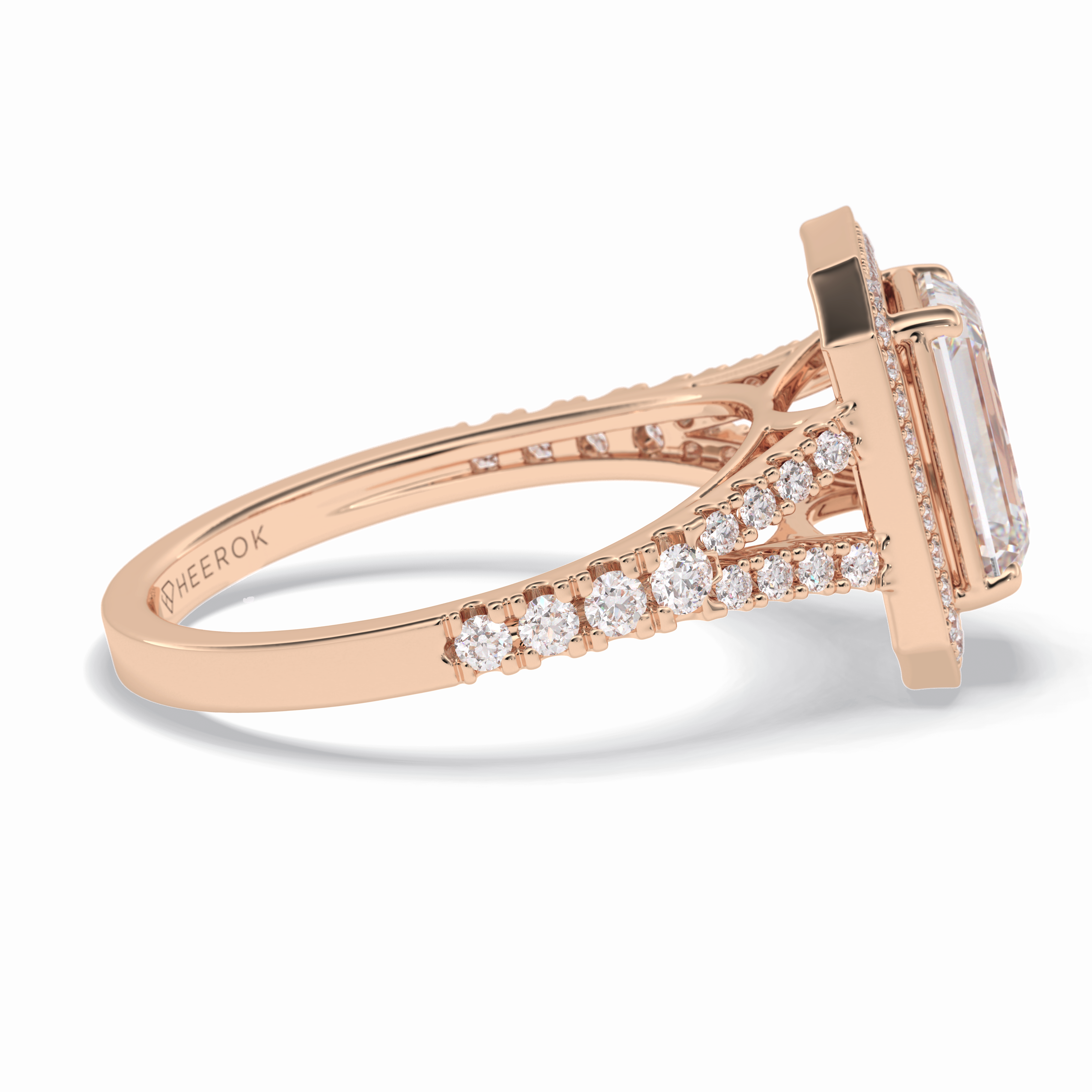 Empire 1.41 Carat Emerald VS1 Moissanite Halo Engagement Ring in 18K Rose Gold
