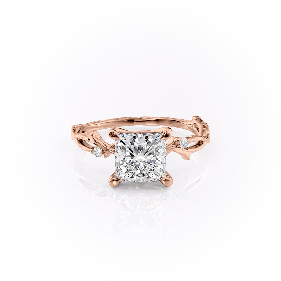 Enchanted Blossom 3.10 Carat VVS1 Lab-Grown Princess Three-Stone Engagement Ring in 18K Rose Gold Front View