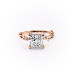 Enchanted Blossom 3.10 Carat VVS1 Lab-Grown Princess Three-Stone Engagement Ring in 18K Rose Gold Front View
