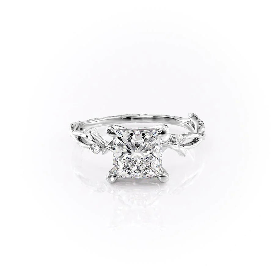 Enchanted Blossom 3.10 Carat VVS1 Lab-Grown Princess Three-Stone Engagement Ring in 18K White Gold Front View