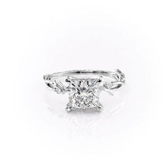 Enchanted Blossom 3.10 Carat VVS1 Lab-Grown Princess Three-Stone Engagement Ring in 18K White Gold Front View