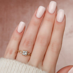 Enchanted Blossom 3.10 Carat VVS1 Lab-Grown Princess Three-Stone Engagement Ring in 18K Yellow Gold -Finger View