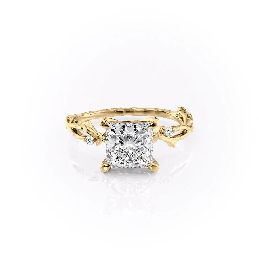 Enchanted Blossom 3.10 Carat VVS1 Lab-Grown Princess Three-Stone Engagement Ring in 18K Yellow Gold -Front View