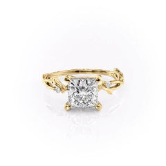 Enchanted Blossom 3.10 Carat VVS1 Lab-Grown Princess Three-Stone Engagement Ring in 18K Yellow Gold -Front View