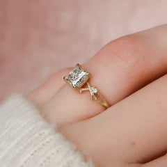 Enchanted Blossom 3.10 Carat VVS1 Lab-Grown Princess Three-Stone Engagement Ring in 18K Yellow Gold -Side View