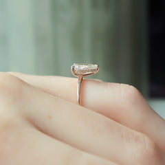 Enchantia Pear 1.70 Carat VVS1 Lab-Grown Hidden Halo Engagement Ring in 18K Rose Gold Closeup View