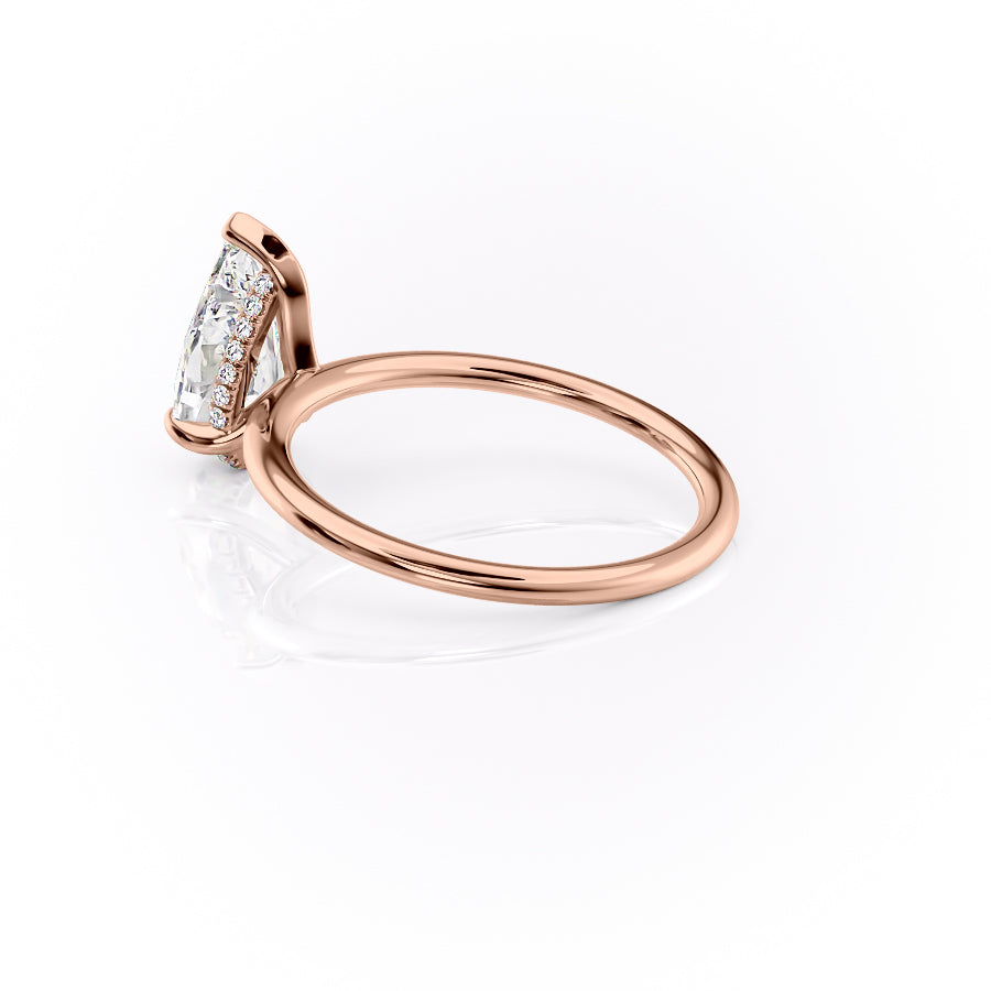 Enchantia Pear 1.70 Carat VVS1 Lab-Grown Hidden Halo Engagement Ring in 18K Rose Gold Left Side Cross View