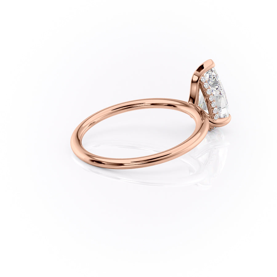 Enchantia Pear 1.70 Carat VVS1 Lab-Grown Hidden Halo Engagement Ring in 18K Rose Gold Right Side Cross View