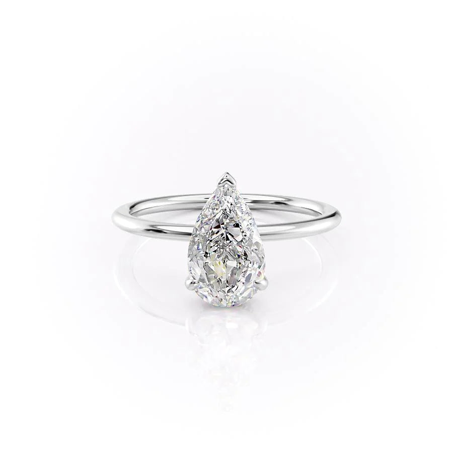 Enchantia Pear 1.70 Carat VVS1 Lab-Grown Hidden Halo Engagement Ring in 18K White Gold Front View