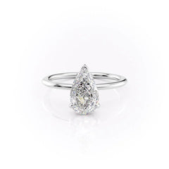 Enchantia Pear 1.70 Carat VVS1 Lab-Grown Hidden Halo Engagement Ring in 18K White Gold Front View