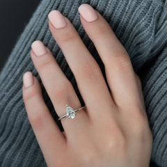 Enchantia Pear 1.70 Carat VVS1 Lab-Grown Hidden Halo Engagement Ring in 18K White Gold Hand View