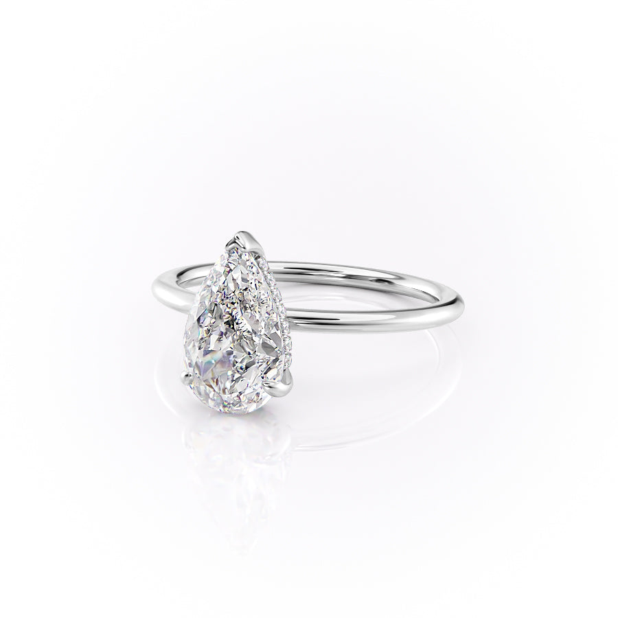 Enchantia Pear 1.70 Carat VVS1 Lab-Grown Hidden Halo Engagement Ring in 18K White Gold Left Side Cross View
