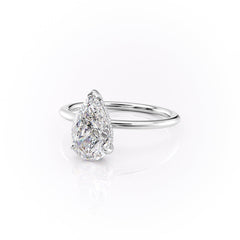 Enchantia Pear 1.70 Carat VVS1 Lab-Grown Hidden Halo Engagement Ring in 18K White Gold Left Side Cross View
