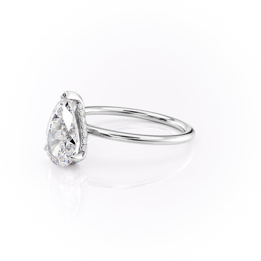 Enchantia Pear 1.70 Carat VVS1 Lab-Grown Hidden Halo Engagement Ring in 18K White Gold Left Side View