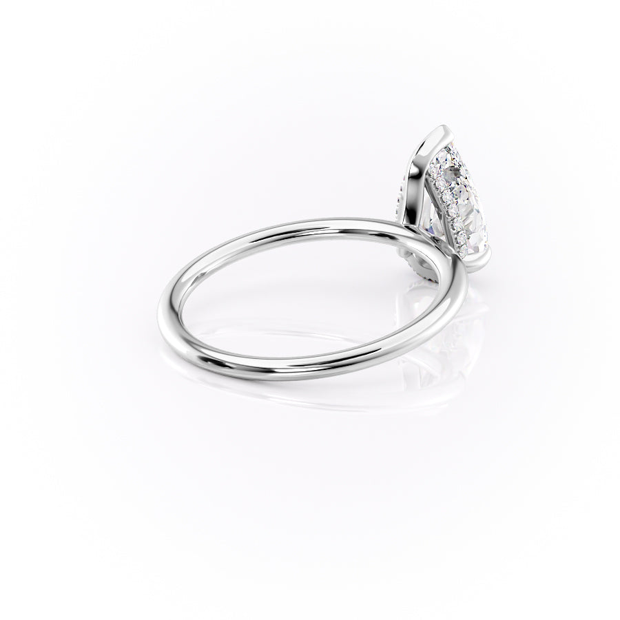 Enchantia Pear 1.70 Carat VVS1 Lab-Grown Hidden Halo Engagement Ring in 18K White Gold Right Side Cross View
