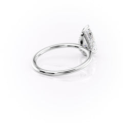 Enchantia Pear 1.70 Carat VVS1 Lab-Grown Hidden Halo Engagement Ring in 18K White Gold Right Side Cross View